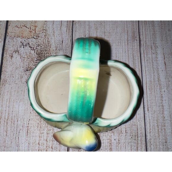 Czech Bird on Basket Red Mark Czechoslovakia Yellow Blue Art Pottery Antique - Picture 5 of 12